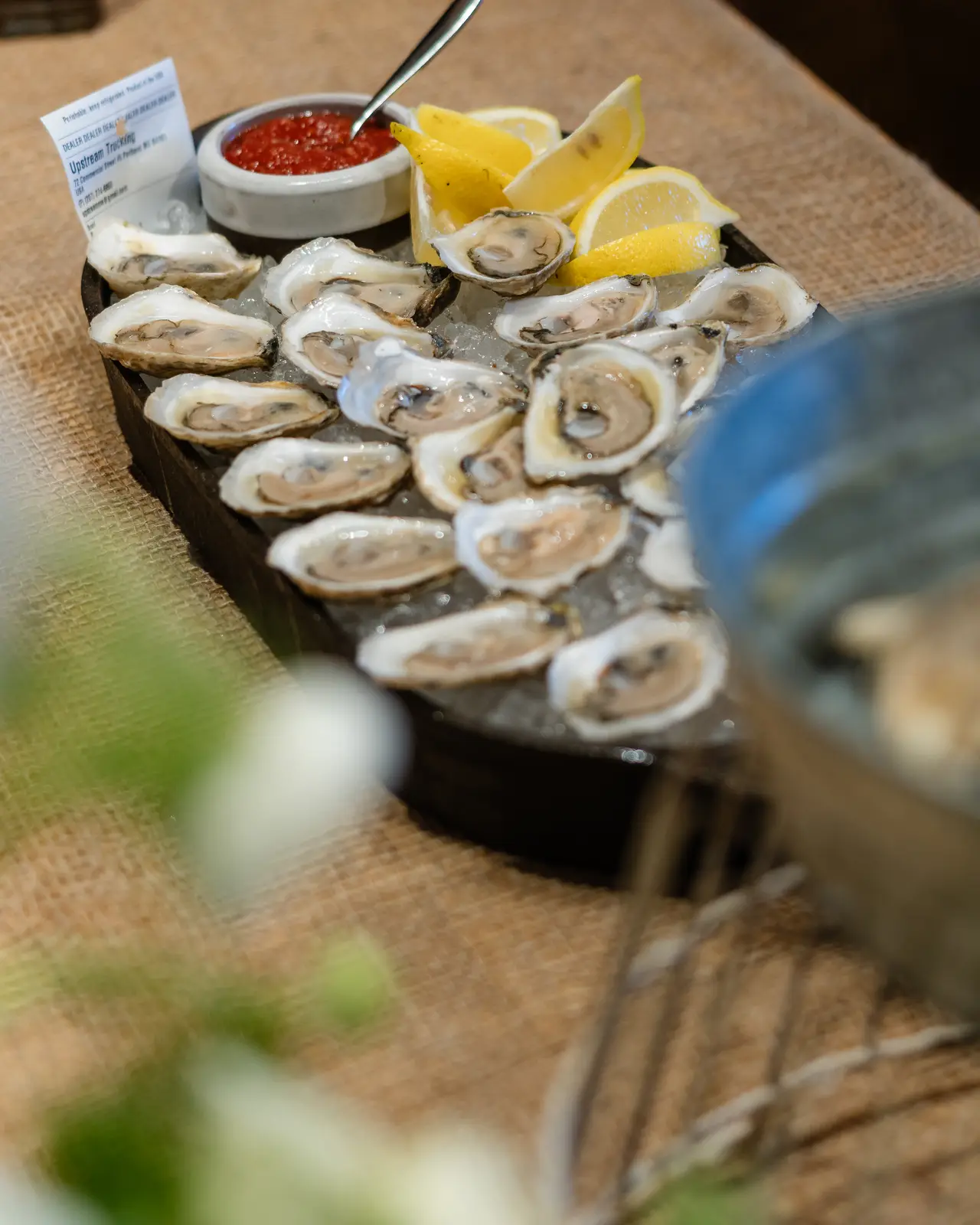 A tray of freshly shucked oysters