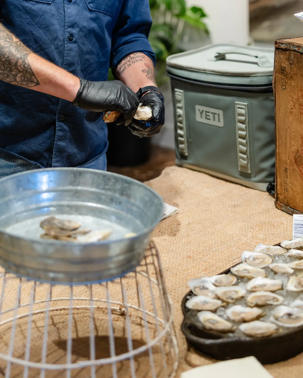 Oysters being prepared for guests